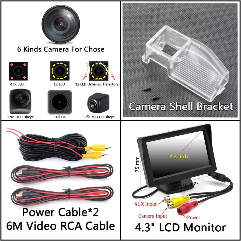 Camera 4.3 inch LCD 175 градусов 1080P рыбий глаз задний вид автомобиля камера для Mazda 2 2011 2012 2013 Mazda 3 Mazda 3 спортивный автомобильный парковочный монитор - Название цвета: Camera 4.3 inch LCD