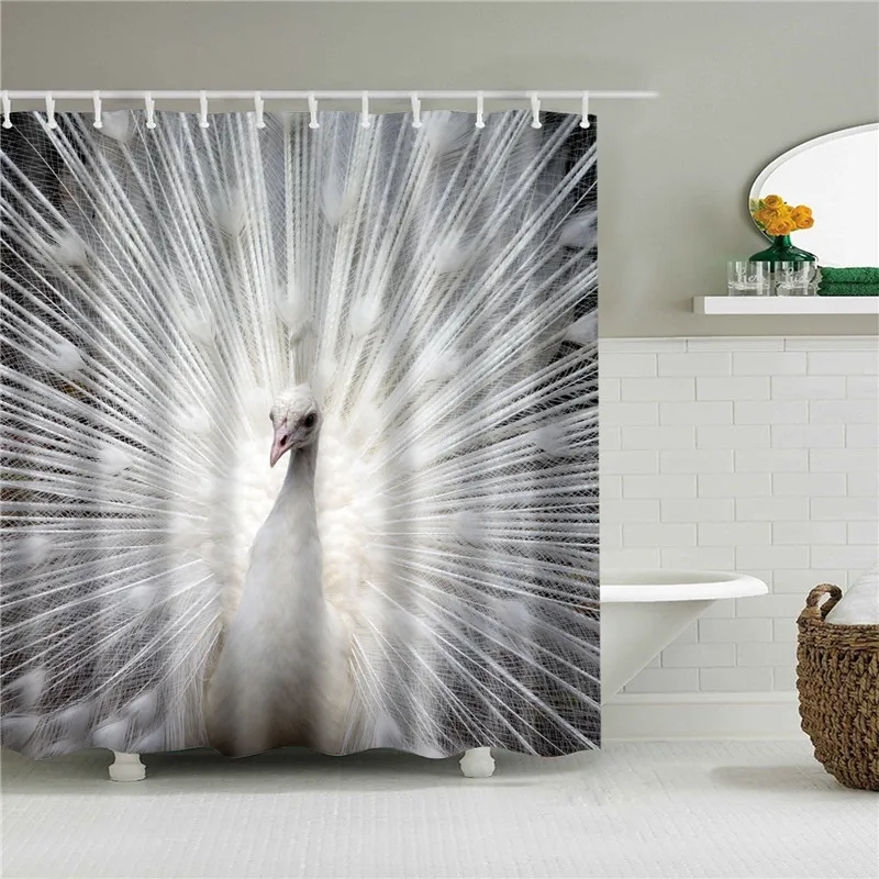 C0516 Polyester Fabric Shower Curtain Animals Peacock Painting Nordic Pattern Print Bathroom Decorative Shower Bath Curtains - Цвет: C0516