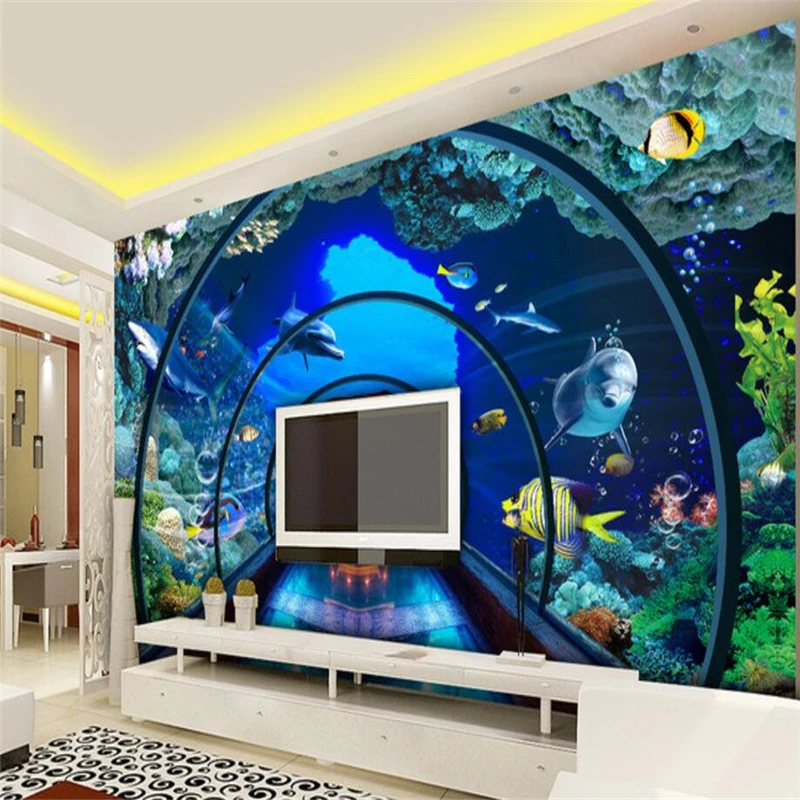 3d обои beibehang под водой аквариум 3D стерео фрески фон для телевизора украшение стен