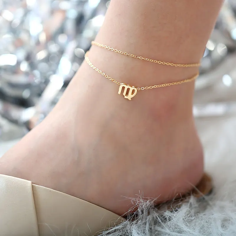 Virgo IF ME многослойный 12 Созвездие зодиака знак Женские браслеты для щиколотки девушка золотой пляж лодыжки браслет на ногу модные ювелирные изделия подарки - Окраска металла: Virgo
