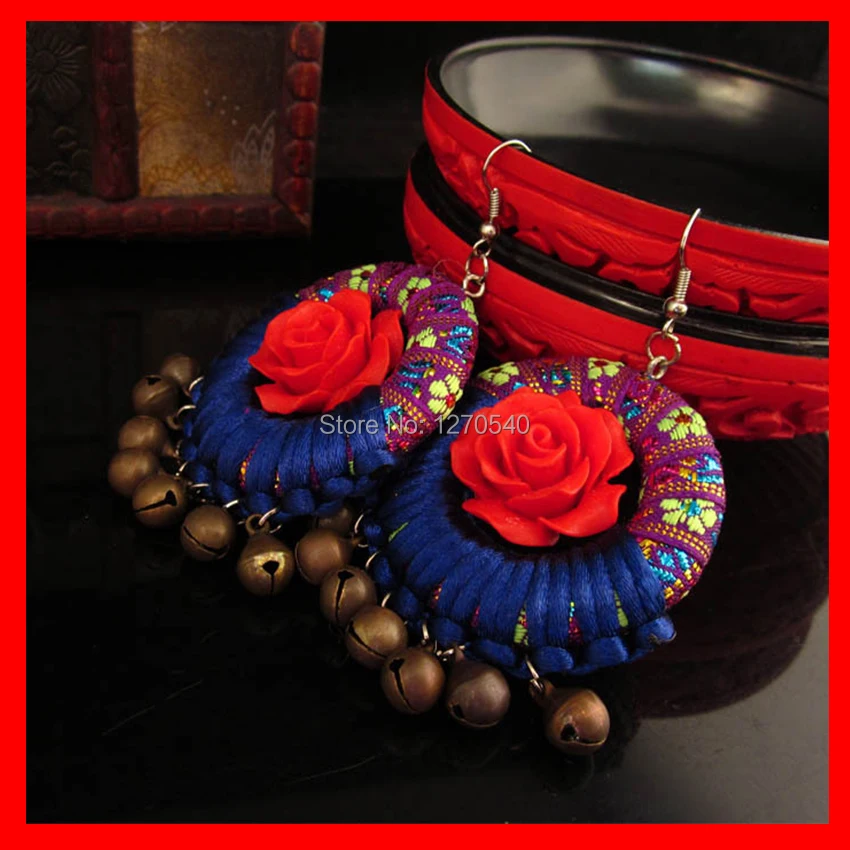 Плетеные китайские украшения ручной работы женские этно серьги модные Винтажные