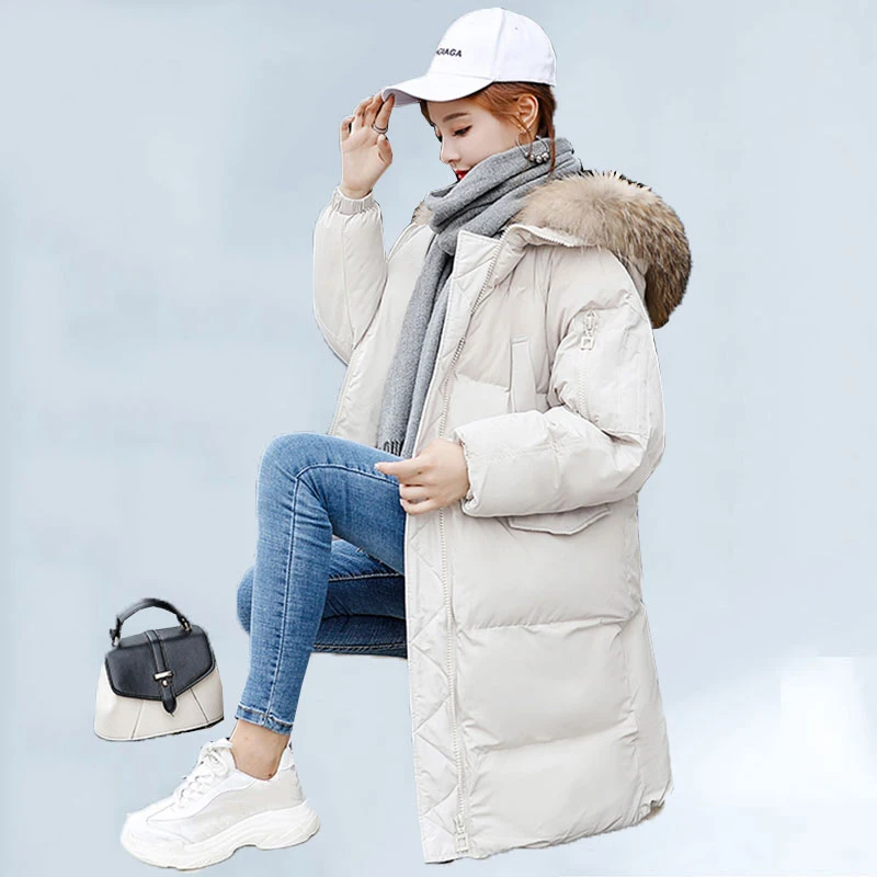 

Cotton Women Coat Winter Jacket 2020 Faux Fur Collar Padded Hooded Long Parka Harajuku Casual Thick Warm Plus Size Coat Okd286