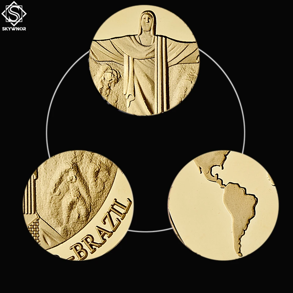 5 шт. Золотая сувенирная монета World Christ Redeemer Бразилия 2017 Новые Семь чудес мира