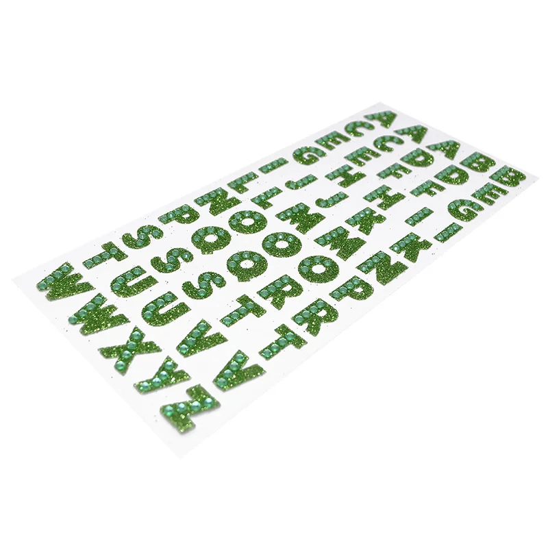 P06 Green 1 лист 26 шт. английские буквы из хрусталя DIY логотип страз Железный стикер s аксессуары PC телефон художественный Декор английские буквы-Стикеры - Цвет: P06 Green