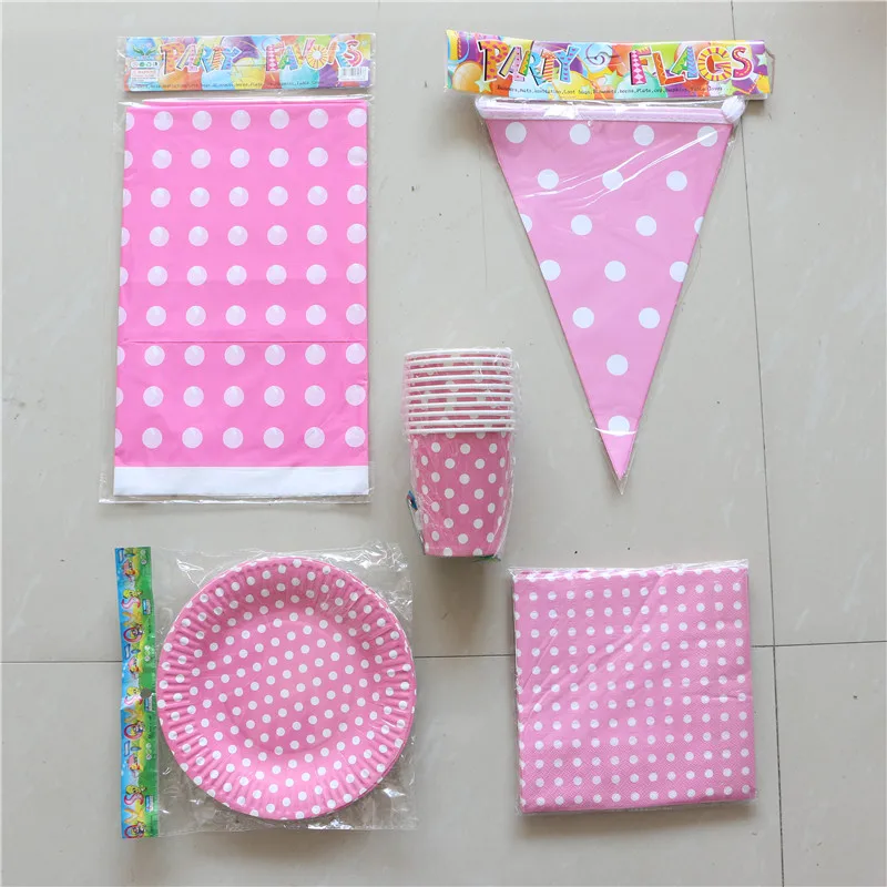 Розовый горошек тематическая вечеринка на день рождения поставки одноразовые