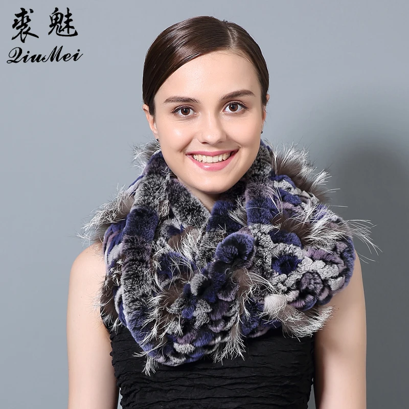 Шарф-кольцо женский из 100% натурального меха кролика и лисы зимний 2018 - купить по