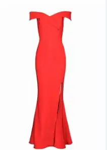 

Off the Shoulder Bandage Long Dress Celebirty Sexy Elegant Night Club Fashion Bodycon High Slit Black Red Party Dresses Women