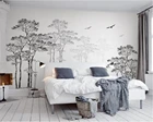 Пользовательские обои beibehang, простой скандинавский стиль, черно-белый эскиз, абстрактное дерево, летающая птица, фон для телевизора, Настенная бумага