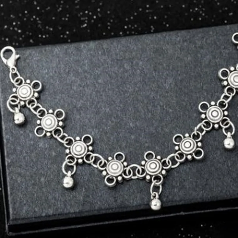 Горячая простой ретро Для женщин Серебряный браслет из бисера полые flowerTassel