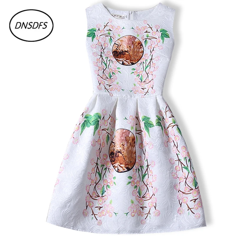 2018 autumn summer new retro swing Princess Dress Girls stamp his slim sleeveless vest dress 13~20 teen party | Детская одежда и