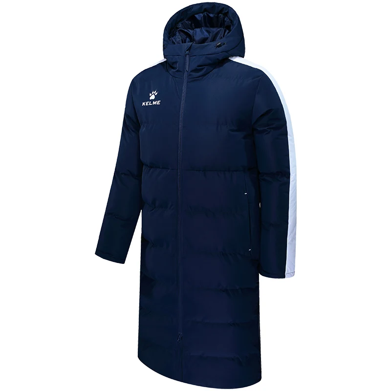 KELME мужская зимняя куртка, длинное однотонное Спортивное тренировочное пальто, мужское пальто, теплое зимнее пальто с хлопковой подкладкой для мужчин и женщин 3881406 - Цвет: DarkBlue