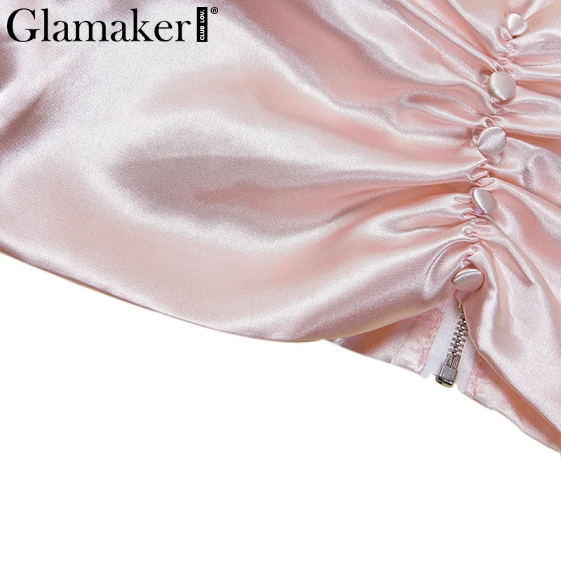 Glamaker, рубашка с пышными рукавами, короткий топ, летний, Одноцветный, на пуговицах, квадратный воротник, сексуальный топ, для женщин, модные, вечерние, для клуба, элегантная женская блузка