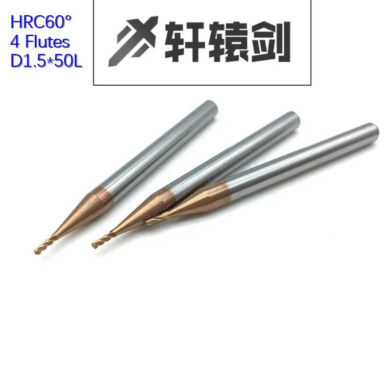 HRC60 4 Флейта D1 50L D1.5 D2 D2.5 D3 D4 5 шт. твердосплавные Уплощенные концевые фрезы с