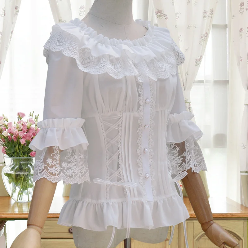 Женская кружевная блузка PYJTRL белая облегающая с рукавом 1/2|women shirts|white lace blouselace blouse