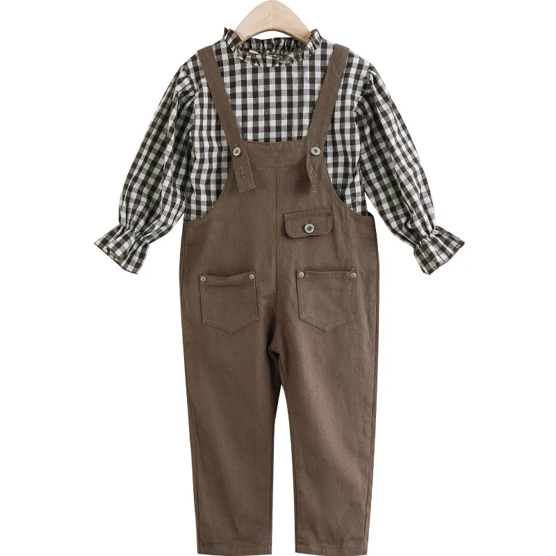 Girls Clothes 6-12 Y Autumn Long Flare Sleeve Blouse 2 PCS Set (Blouse + Bib Pant) Fashion Korean Style Spring Outerwear Suits | Мать и