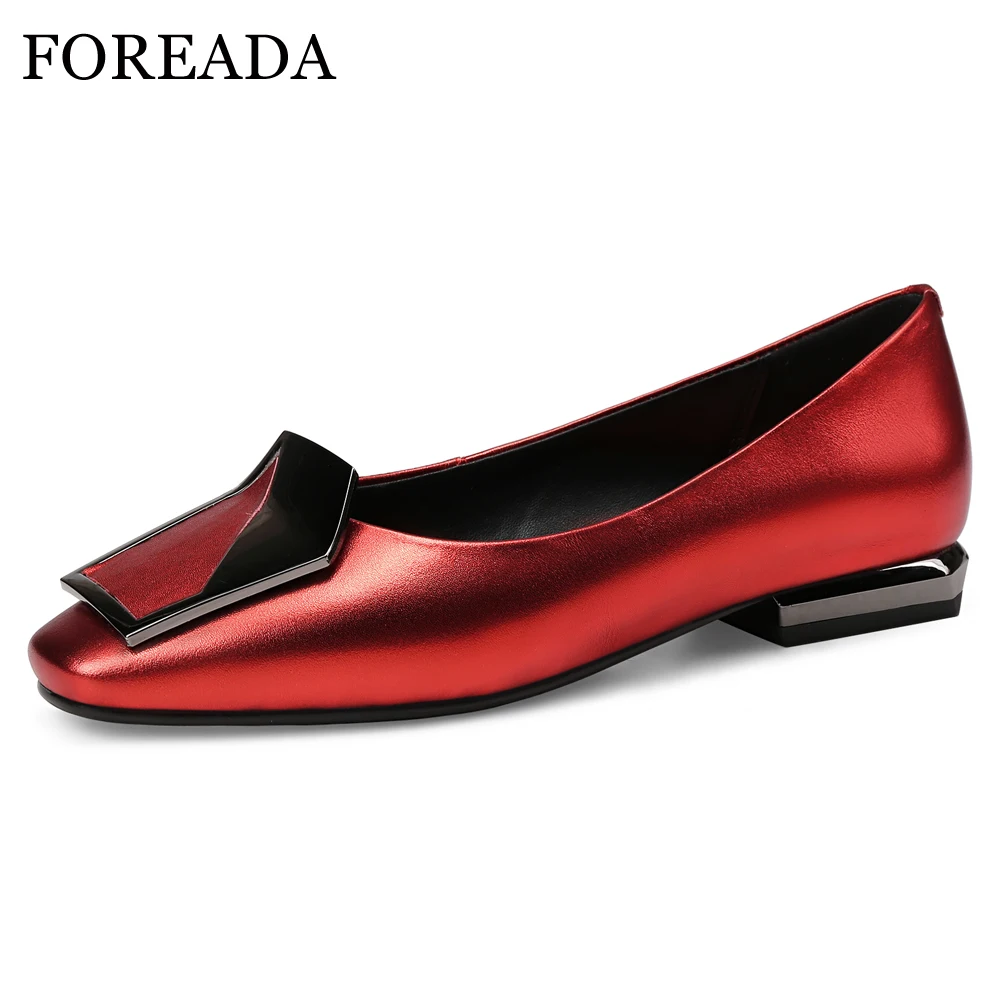 Туфли женские из натуральной кожи с квадратным носком на плоской подошве|Обувь