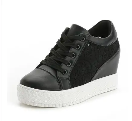 Платформа на высоких каблуках женская обувь на танкетке Chaussure Femme черный, белый цвет Скрытая каблуки лифт обувь Повседневные зимние ботинки