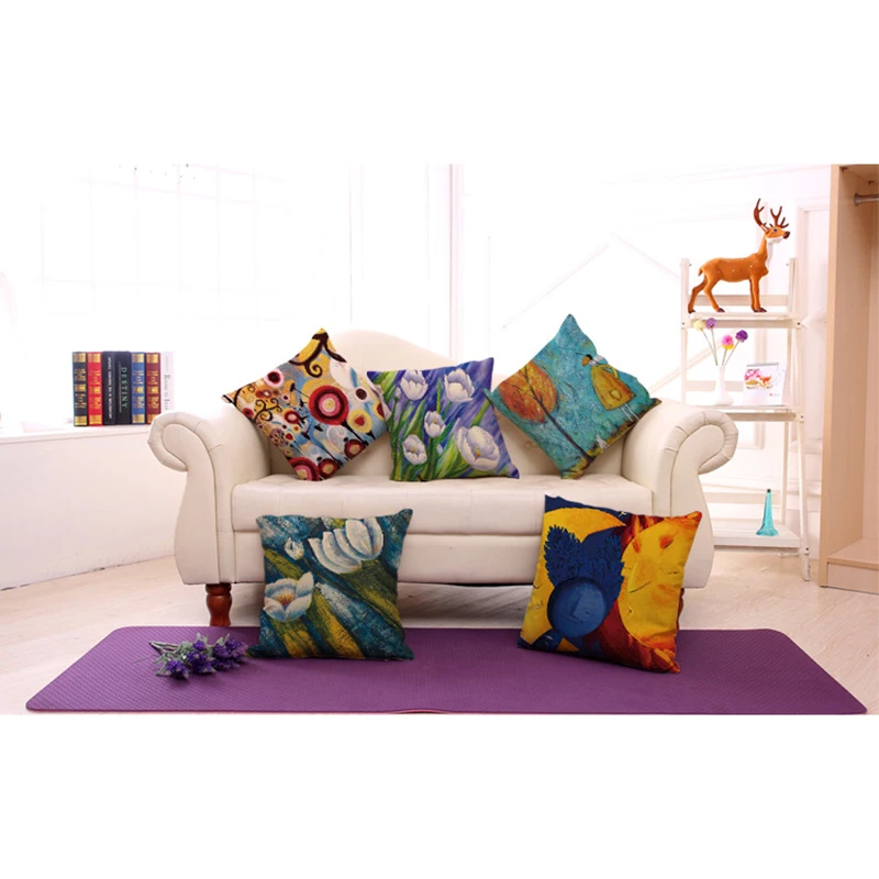 XINAHER Flower Oil Painting Polyester Cushion Cover Plant 45X45cm Pillow Case Home Decorative Pillows For Sofa Car | Дом и сад