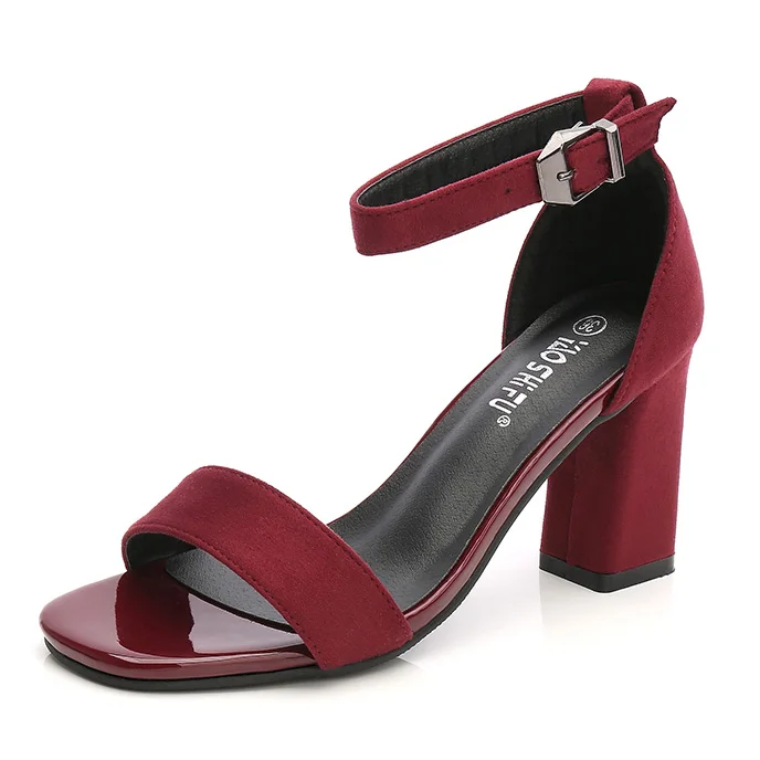 5.5cm Red Пикантные женские босоножки на высоком каблуке; Летняя обувь; женская офисная обувь; босоножки на квадратном каблуке; женская обувь с ремешком на щиколотке; chaussure femme; - Цвет: 5.5cm Red
