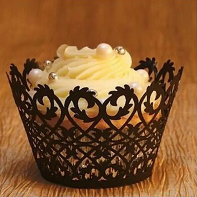 50 шт. черные кружевные обертки для кексов бумажные маффинов выпечки детского дня
