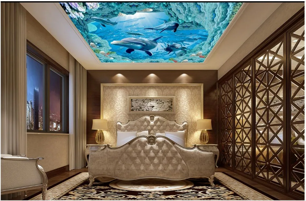 Пользовательские фото обои 3d потолочные фрески море животные Дельфин Рыба