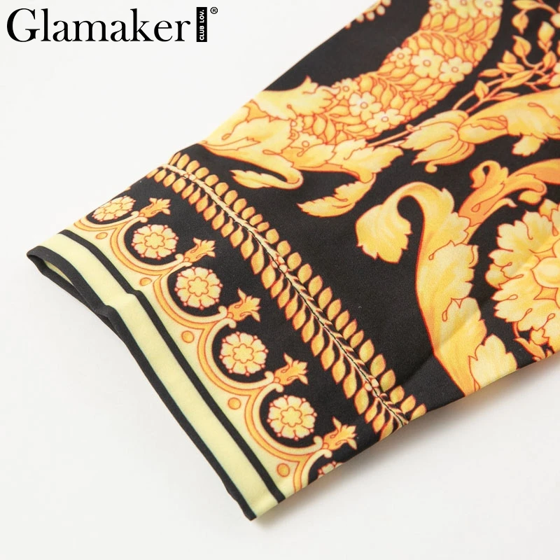 Glamaker, сексуальное винтажное Золотое Платье с принтом пейсли, женское Короткое платье-блузка с v-образным вырезом, Осеннее элегантное Клубное платье, вечерние платья большого размера