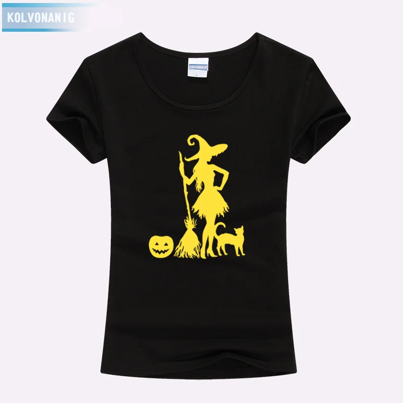 Футболка женская с принтом тыквы ведьмы метлы черного кота | Женская одежда