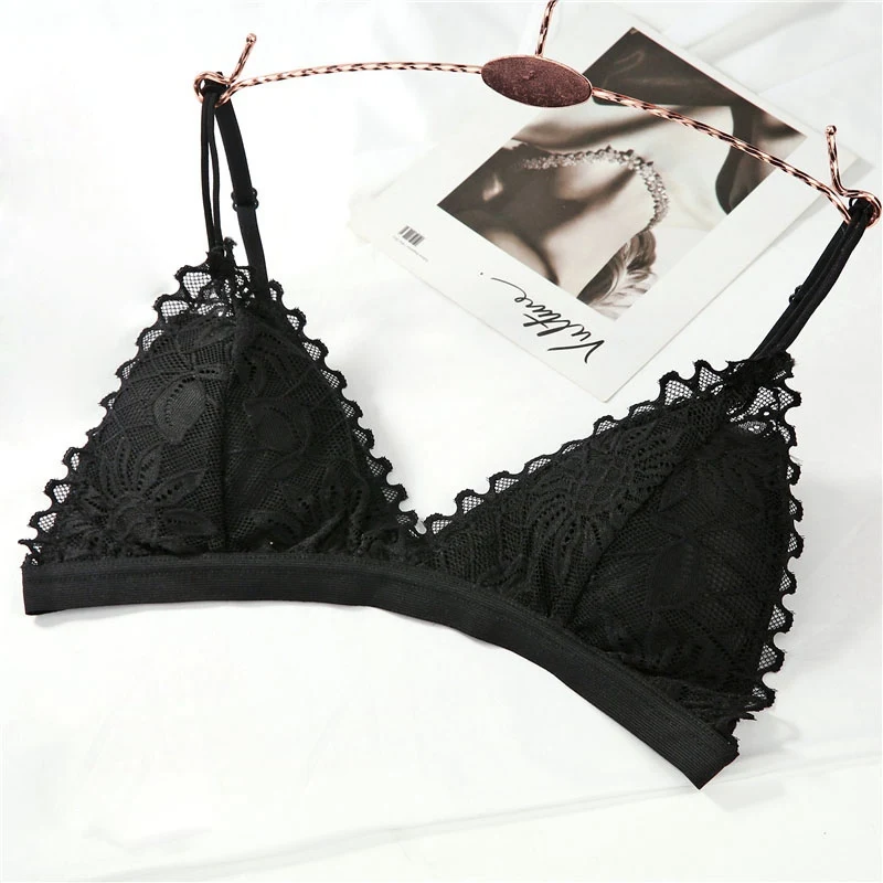Женский бесшовный бюстгальтер без косточек кружевной с цветочной вышивкой и