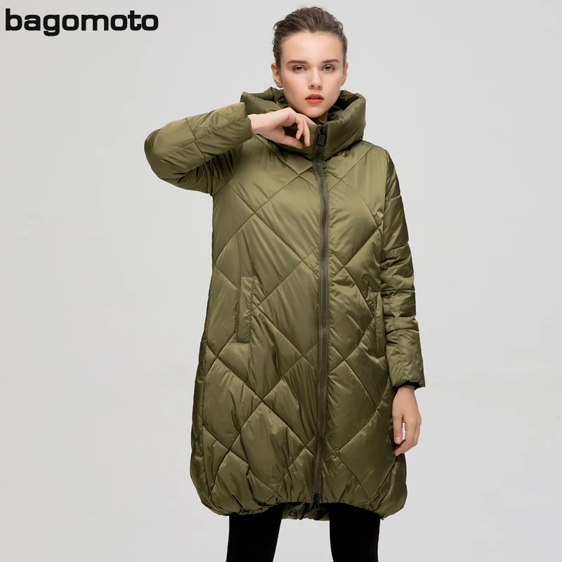 Женская парка с капюшоном Bagomoto длинная куртка пуховик теплая верхняя одежда зима