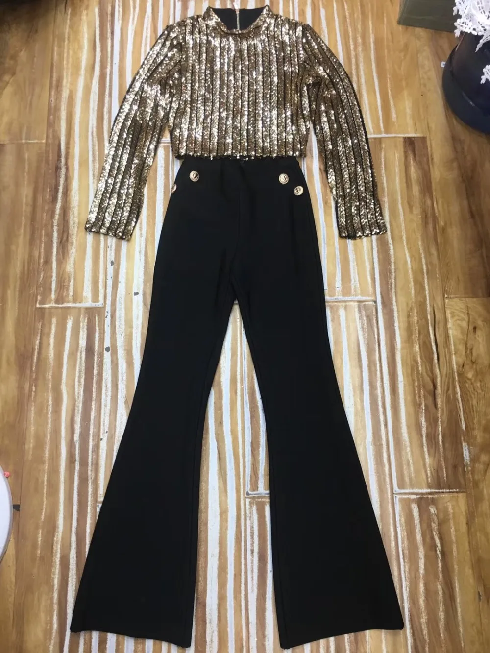 Высококачественный комплект из 2 предметов с длинными рукавами золотистого и