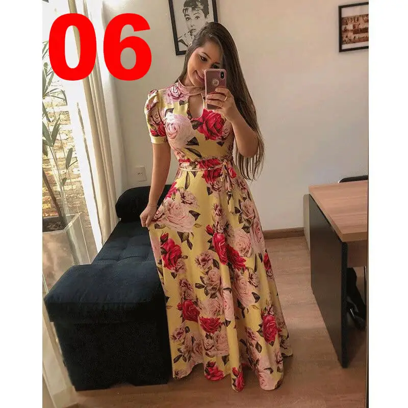 short sleeve 6 По сравнению с Размеры Повседневное Для женщин летнее платье из набивной ткани роковой вечерние платья Для женщин пуловер размера плюс уличная длинное Бандажное Макси платье - Цвет: short sleeve 6