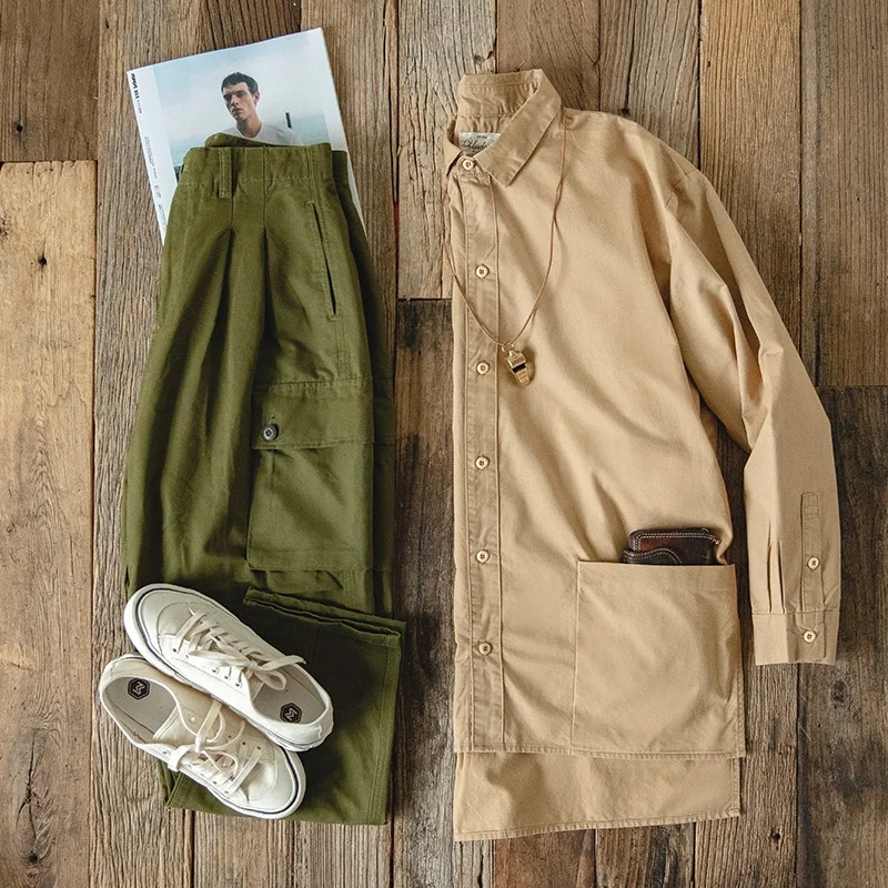 Мужская хлопковая рубашка MADEN с длинным рукавом и высоким низким