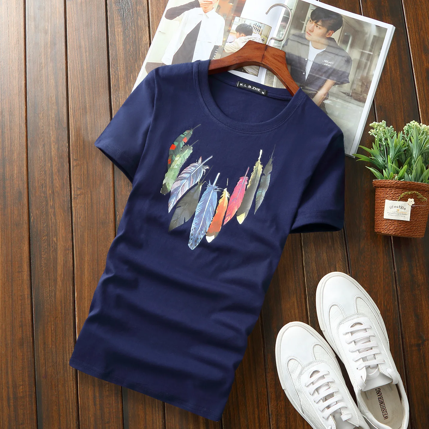 Мужская футболка с принтом перьев новинка 2019 | одежда