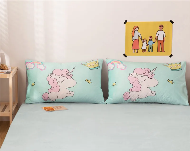 Cartoon Unicorn Dinosaur Printing Fleece Fabric Girl Child Bedding Sets Velvet Flannel Duvet Cover Bed sheet/Linen Pillowcases | Дом и сад