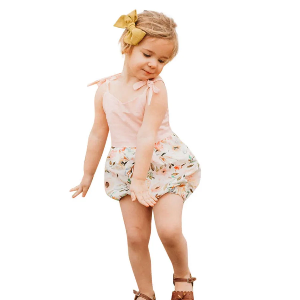 Цельный комбинезон с цветочным принтом и лямкой на шее для новорожденных девочек