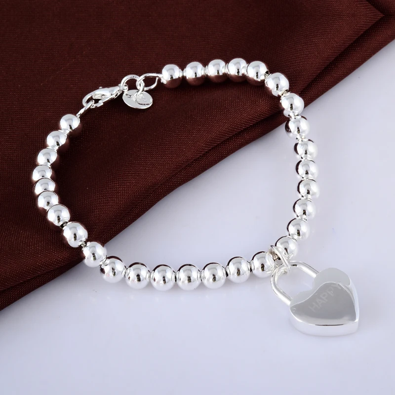 Женский браслет из серебра 925 пробы с замком в виде сердца|925 bracelet|silver braceletbracelet high