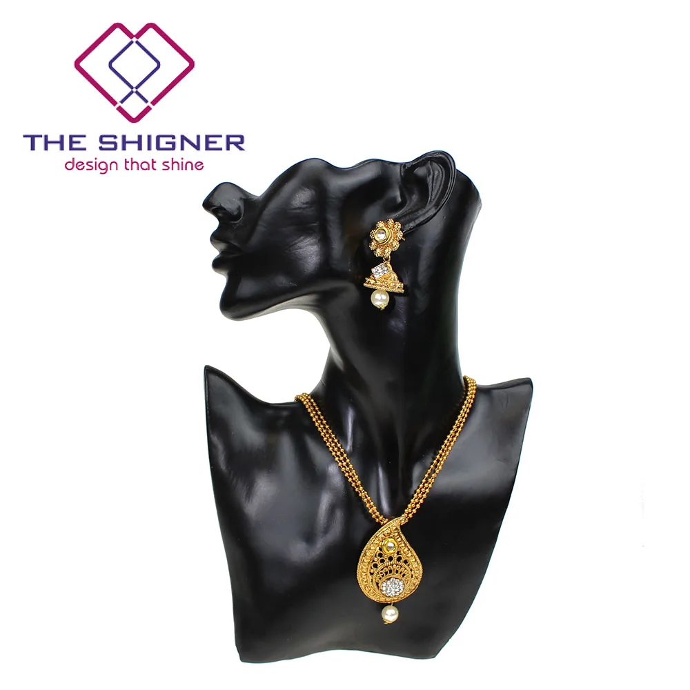 SHIGNER индийский bahuali Mughal Kundan chandali камень жемчуг золотой тон драгоценное свадебное ожерелье серьги набор медальонов