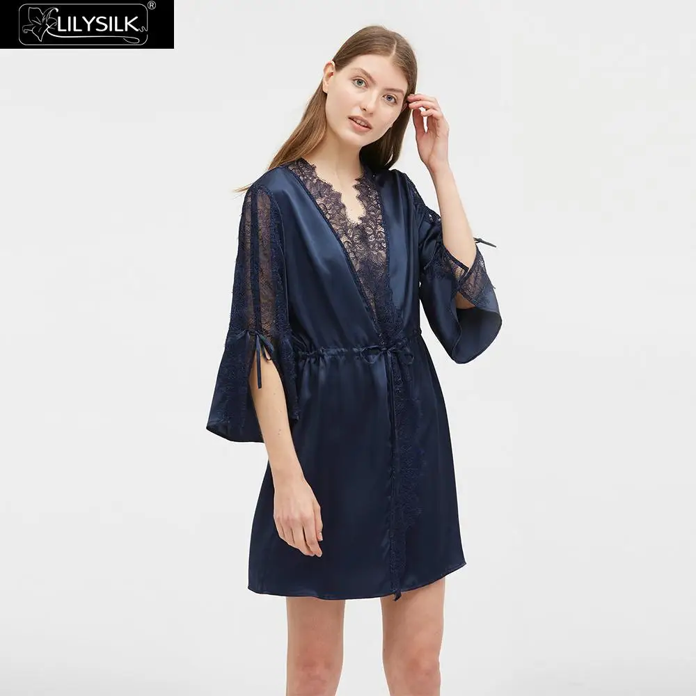 LilySilk Silk Robe 22 мм кружевное кимоно сексуальное роскошное новая женская одежда