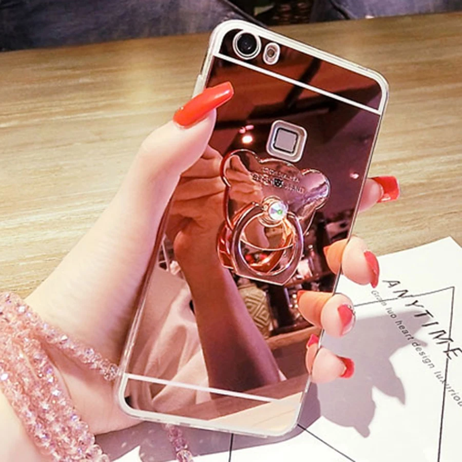 Для чехла iphone 5S алмазные Стразы, зеркальный чехол для телефона, задняя крышка для iphone X 8 6 6S 7 Plus XR XS Max, кольцо, подставка, держатель для пальца