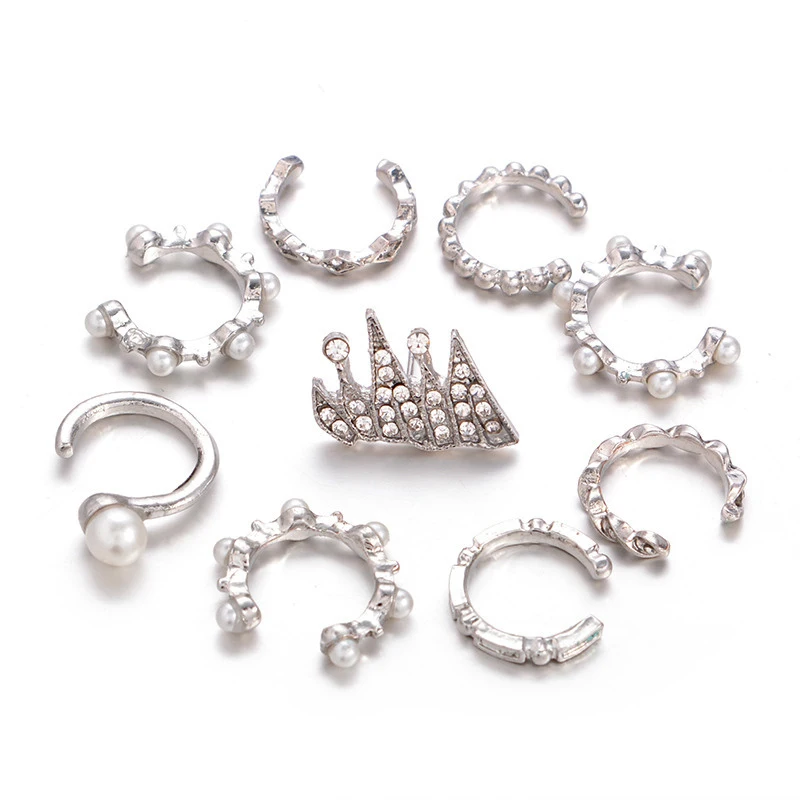 Женские богемные серьги клипсы с имитацией жемчуга 9 шт.|ear clip|pearl ear clipear cuff |