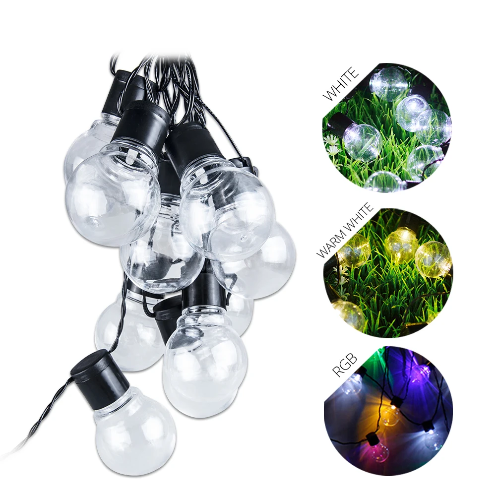 

G40 Clear Bulb Globe Solar String Lights 2.5M 5M Outdoor Waterproof LED Fairy Light String Decorative Lightings For Chirstmas