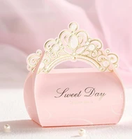 pink gold crown laser cut wedding favour boxes chocolate bag baby shower party gift candy box sweet day
