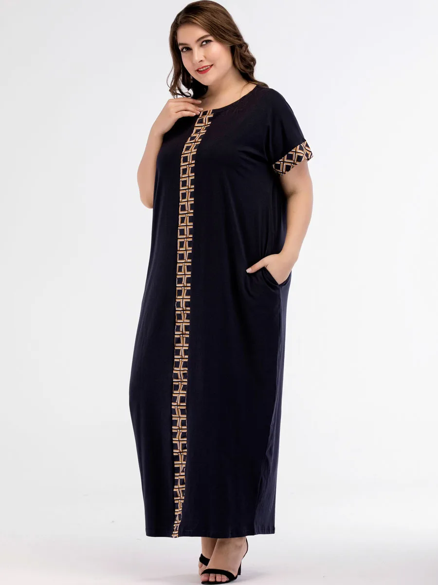 Largesize Casual Print Maxi Dress Knitted Muslim Abaya Full Skrit Loose Kimono Long Robe Gowns Middle East Arab Islamic Clothing |