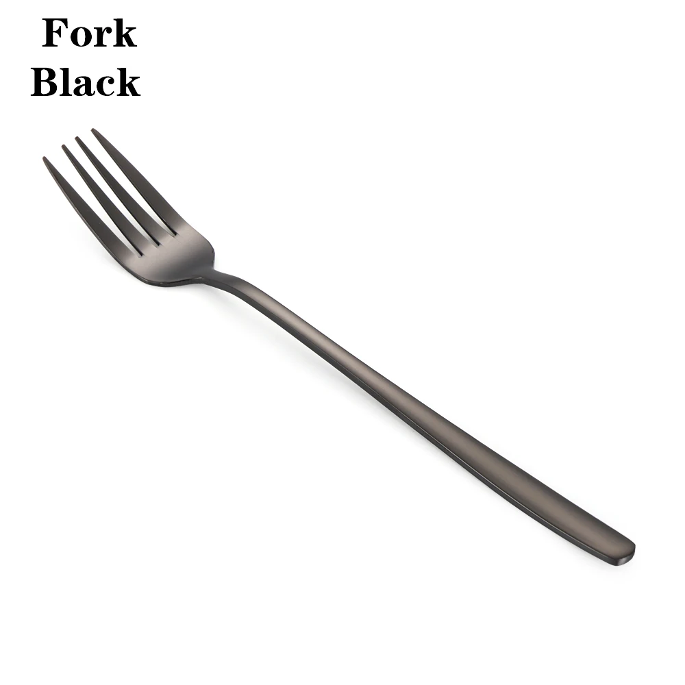 black Fork 1 шт радужных цветов столовые приборы Корейская ложка с длинной ручкой еда вилка Совок Мороженое Ложки для чая и кофе посуда из нержавеющей стали - Цвет: black Fork