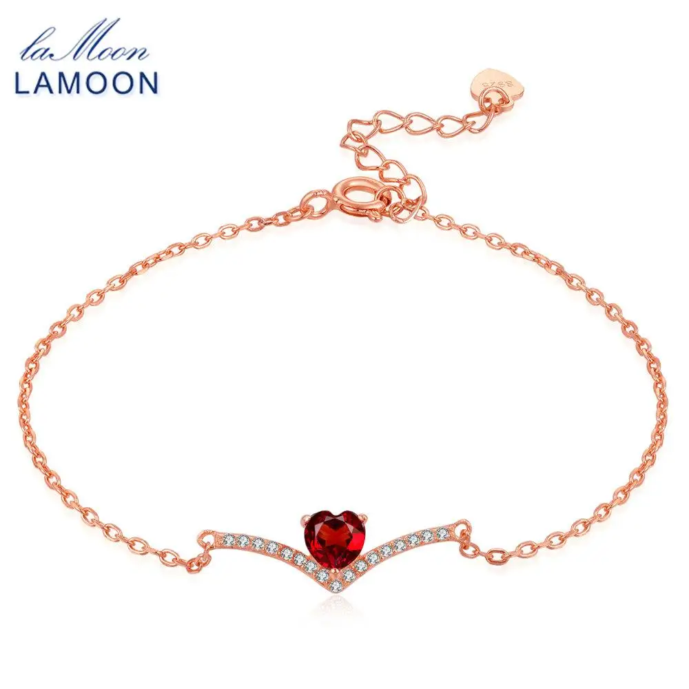 Lamoon Сердце 100% натуральный драгоценный камень классика красный 0.3ct Гранат 925 пробы