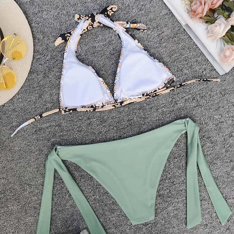 Сексуальный принт бикини женский зеленый пуш-ап купальник 2019 из двух частей