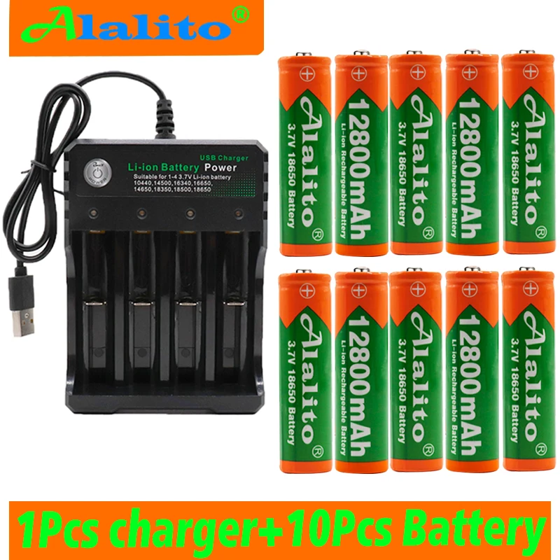 Цвет: желтый 18650 Батарея 3,7 V 12800mAh перезаряжаемая liion батарея для светодиодного фонарика батарея 18650 батарея оптом+ USB зарядное устройство - Цвет: Цвет: желтый