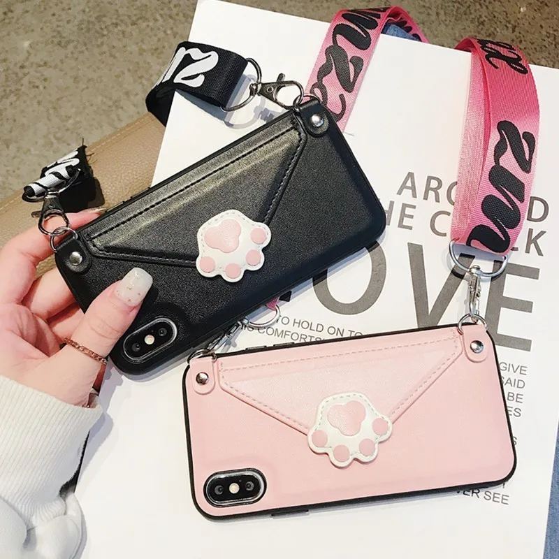 Кроссбоди Чехол-бумажник для сотового телефона для iphone XR 6s 7 8 Plus 11 Pro Xs Max Кошачий коготь из искусственной кожи слот для карт с плечевым ремнем