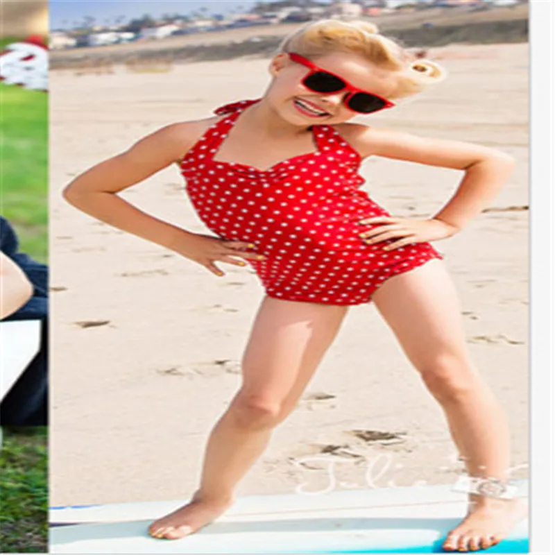 Цельный купальный костюм для девочек детское бикини танкини купальник в горошек