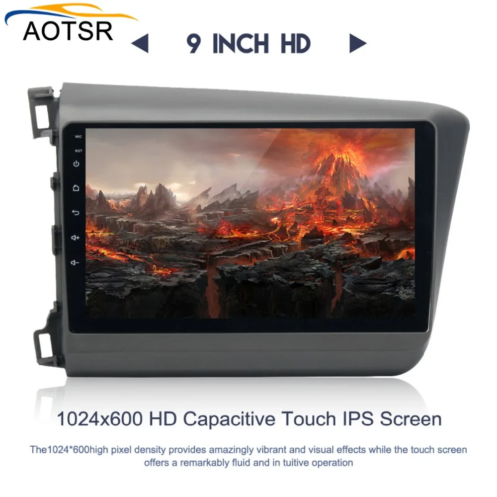 Четырехъядерный Android 8 0 2 DIN 9 'Автомобильный dvd видео GPS для Honda Civic 2012 2013 экран 1024*600